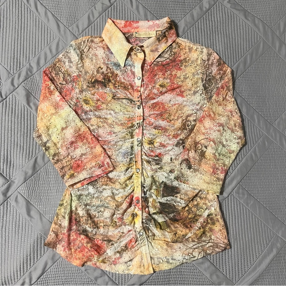 Vintage Impulse California Sheer Button Down Blouse (L)